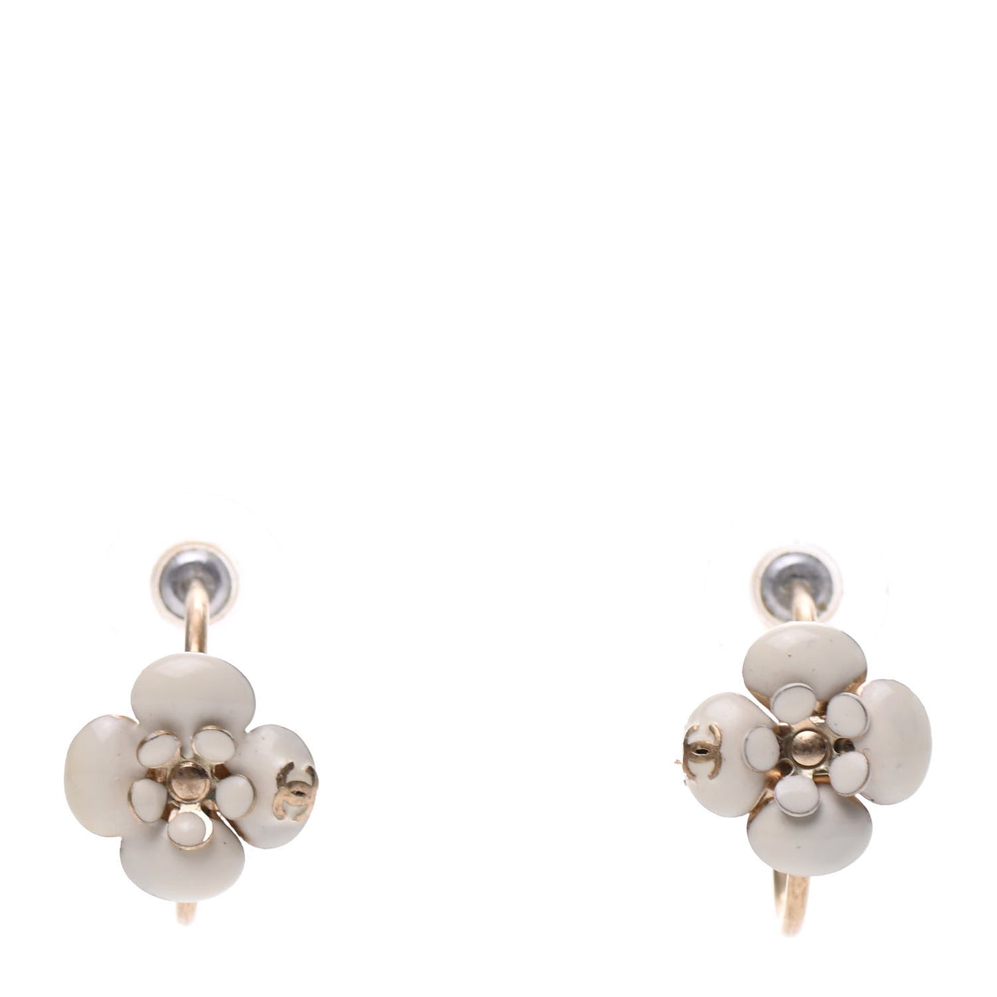 Enamel CC Camellia Hoop Earrings Beige Gold