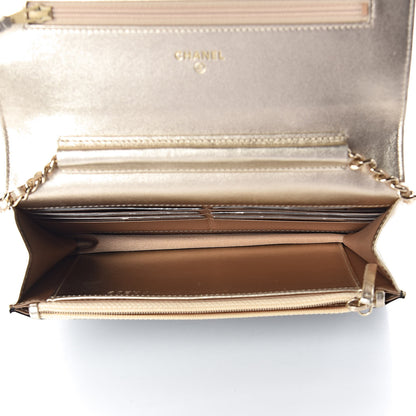 Chanel Satin Diamond Stitch Wallet On Chain WOC Black Gold 5 of 11