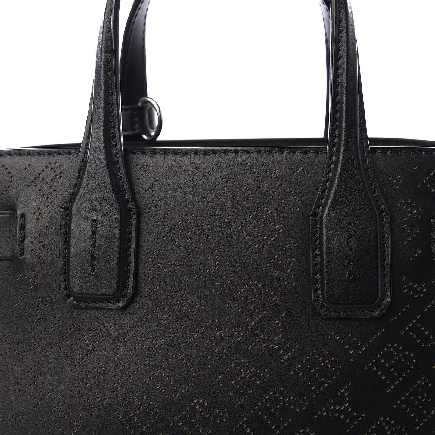 Calfskin Perforated Small Banner Tote Black