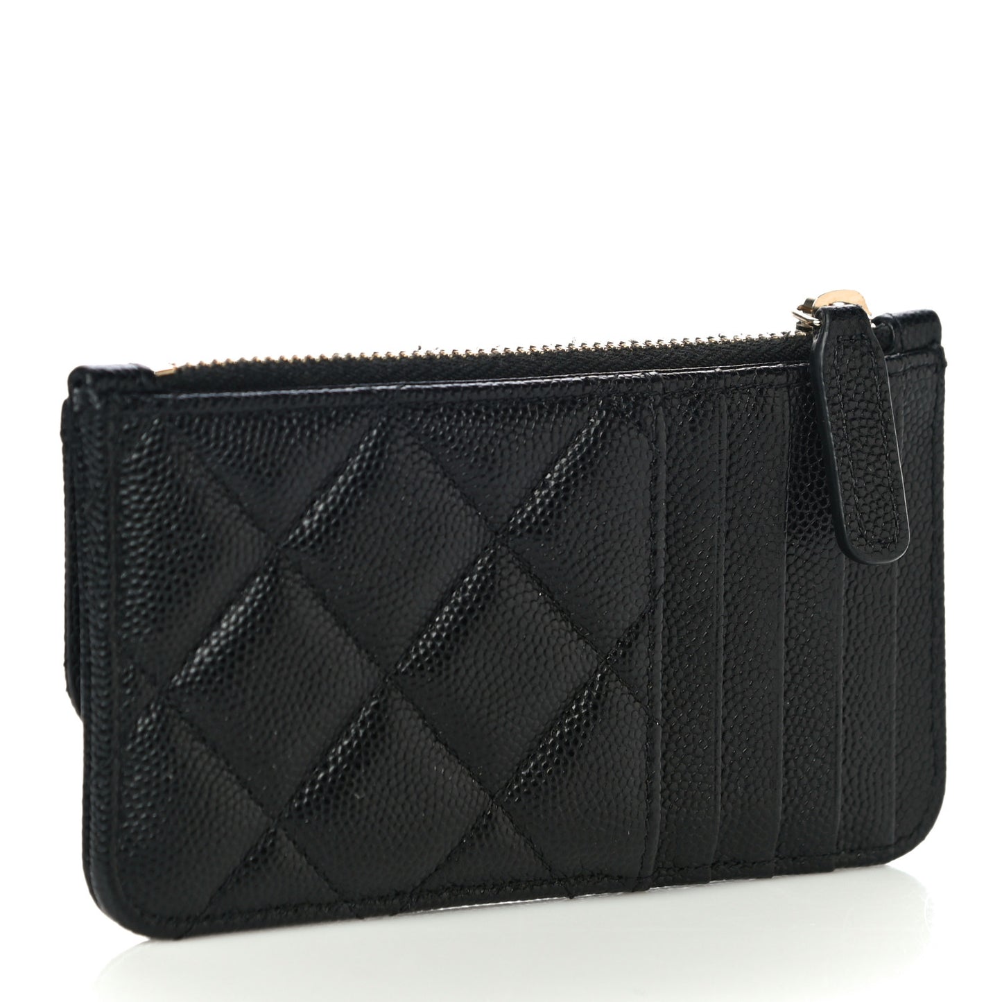 Caviar Quilted Flap Zip Card Holder Black