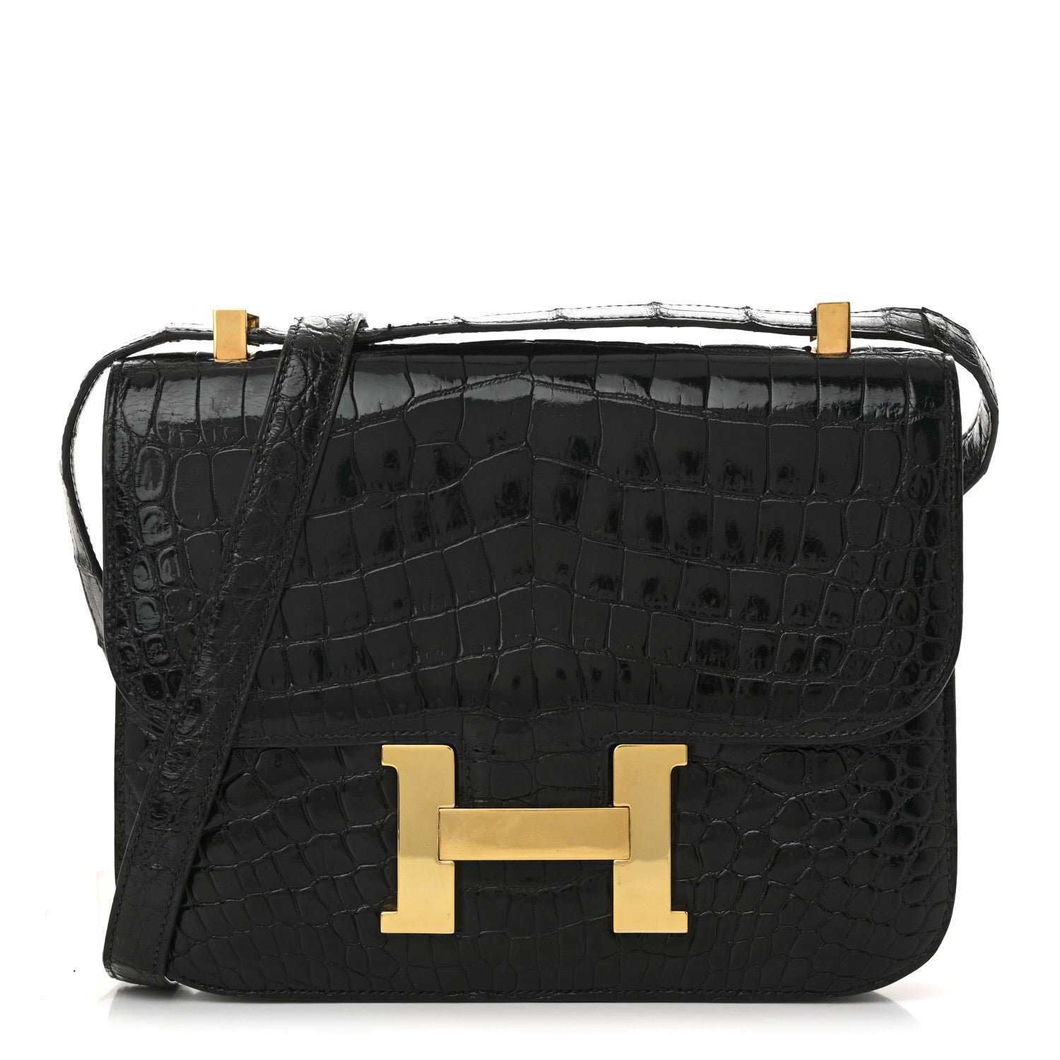 Hermes Shiny Caiman Crocodile Constance 23 Black 1 of 14
