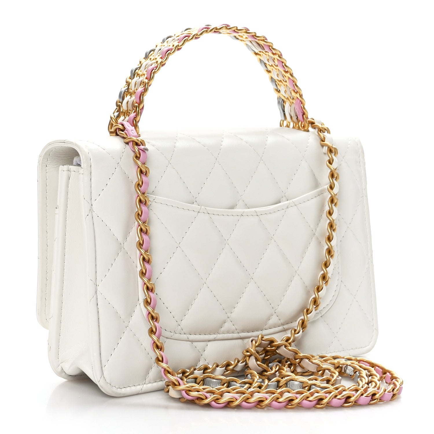 Chanel Shiny Calfskin Quilted Multicolor Top Handle Wallet On Chain WOC White 3 of 10