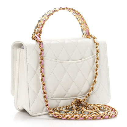 Chanel Shiny Calfskin Quilted Multicolor Top Handle Wallet On Chain WOC White 3 of 10