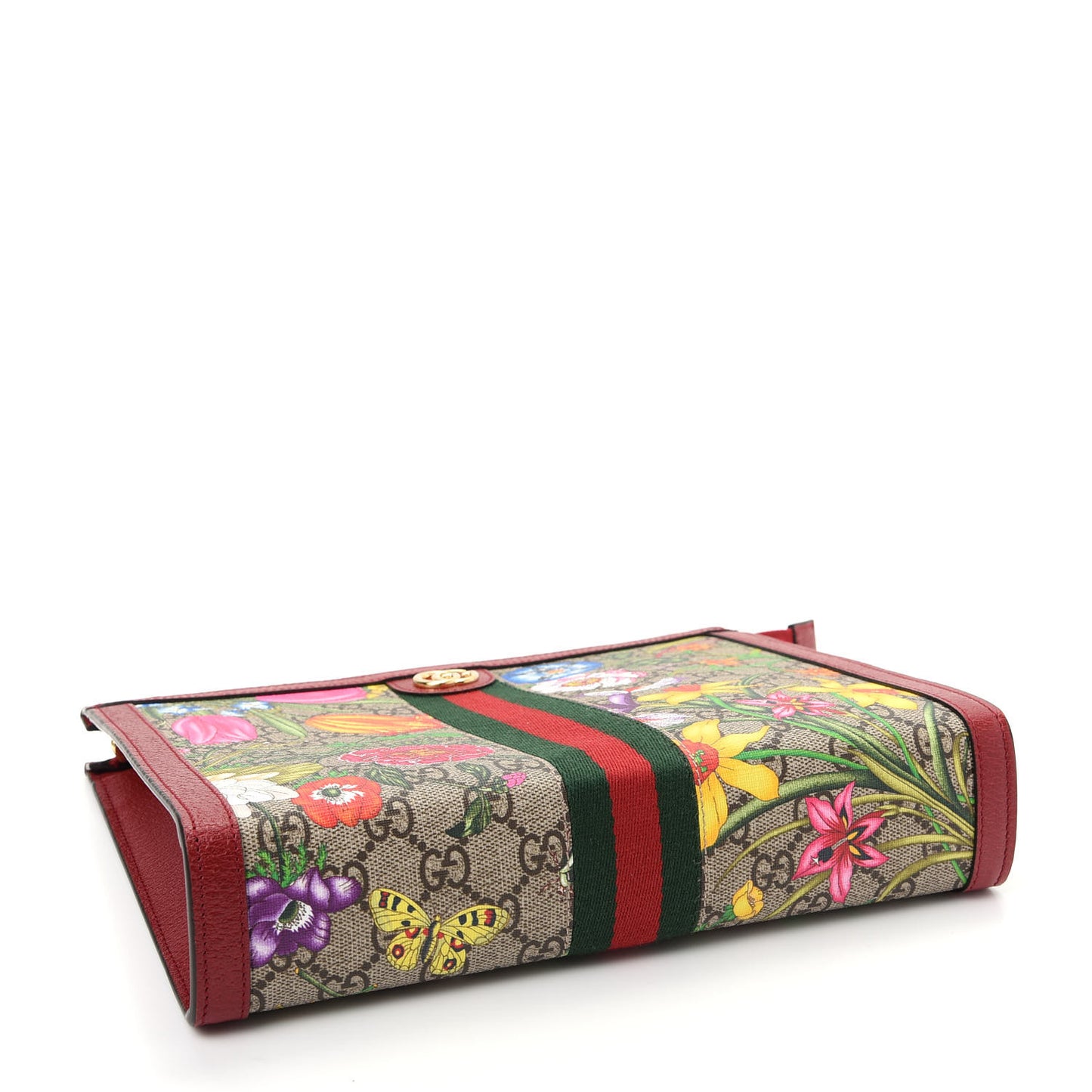 GG Supreme Monogram Flora Web Ophidia Pouch Red