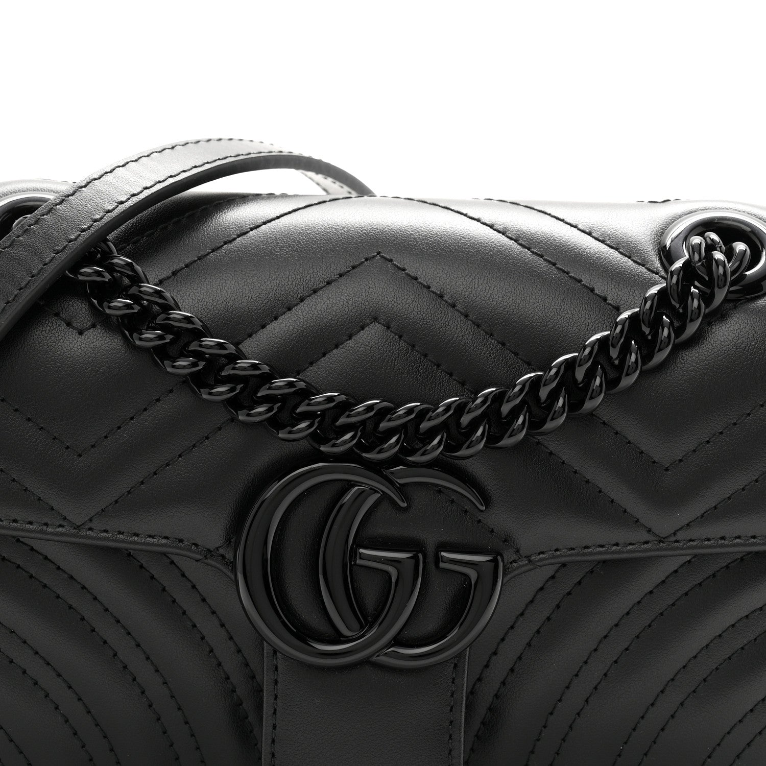 Gucci Calfskin Matelasse Monochrome Mini GG Marmont Shoulder Bag Black 8 of 11