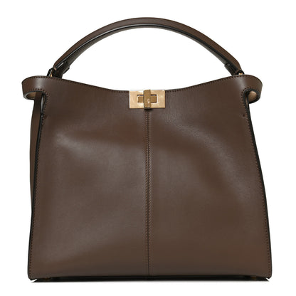 Fendi Vitello Seta Glazed Fabric FF 1974 Medium Peekaboo X-Lite Maya Mogano Panna 1 of 9