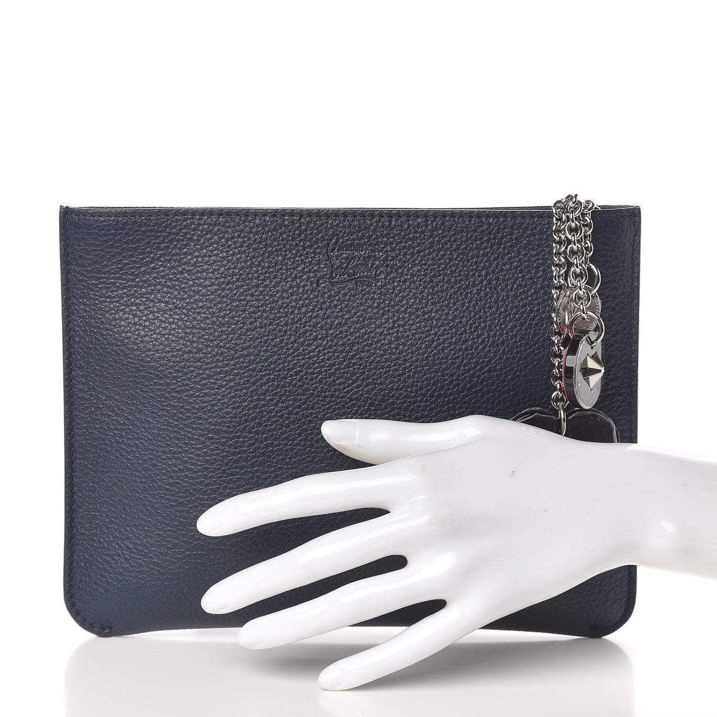 Calfskin Loubicute Charms Clutch Navy