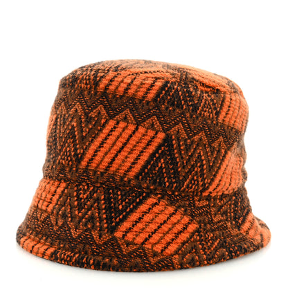 Prada Wool Cashmere Geometric Logo Womens Bucket Hat S Orange Black 1 of 9