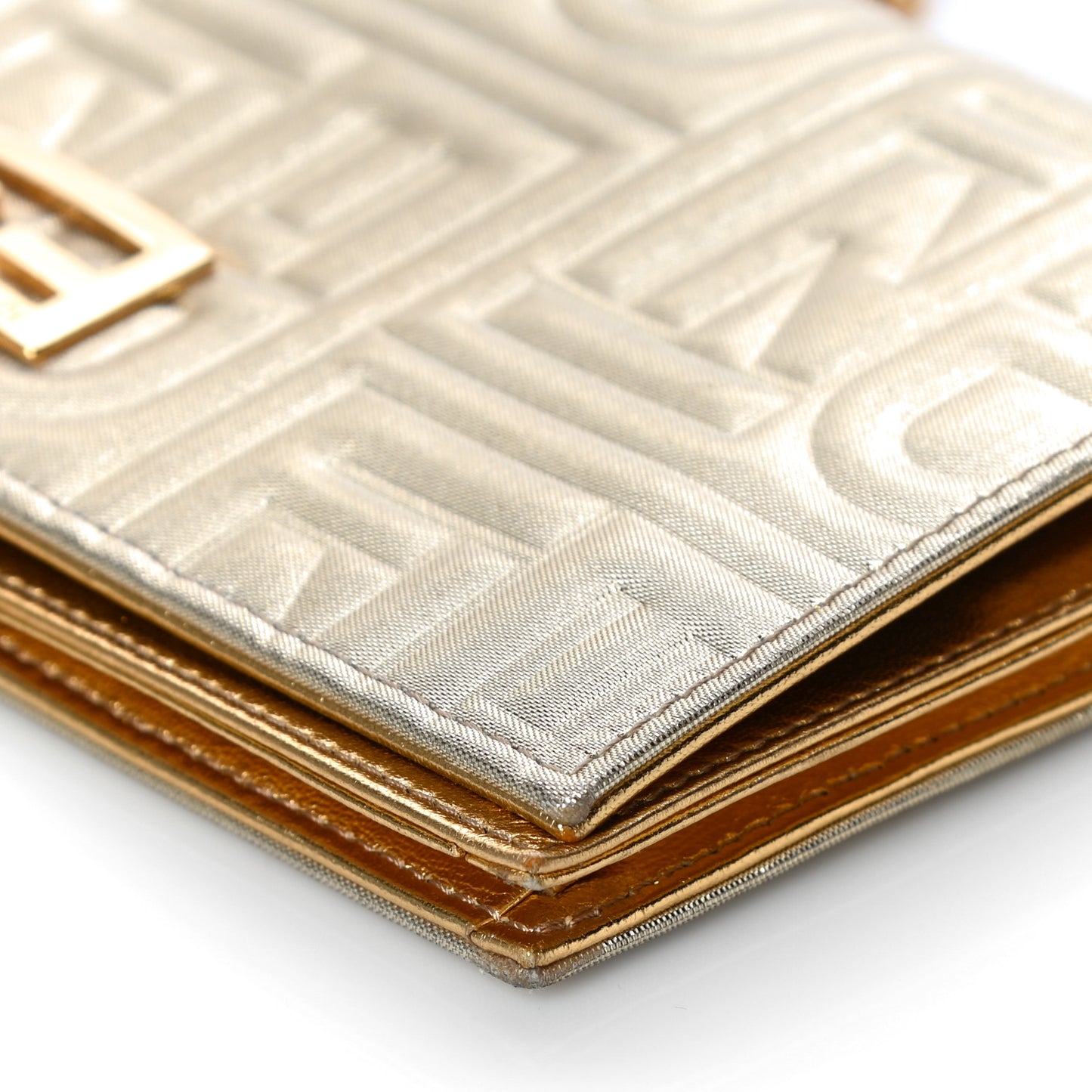 Metallic Lurex Logo Embossed Long Wallet On Chain Gold