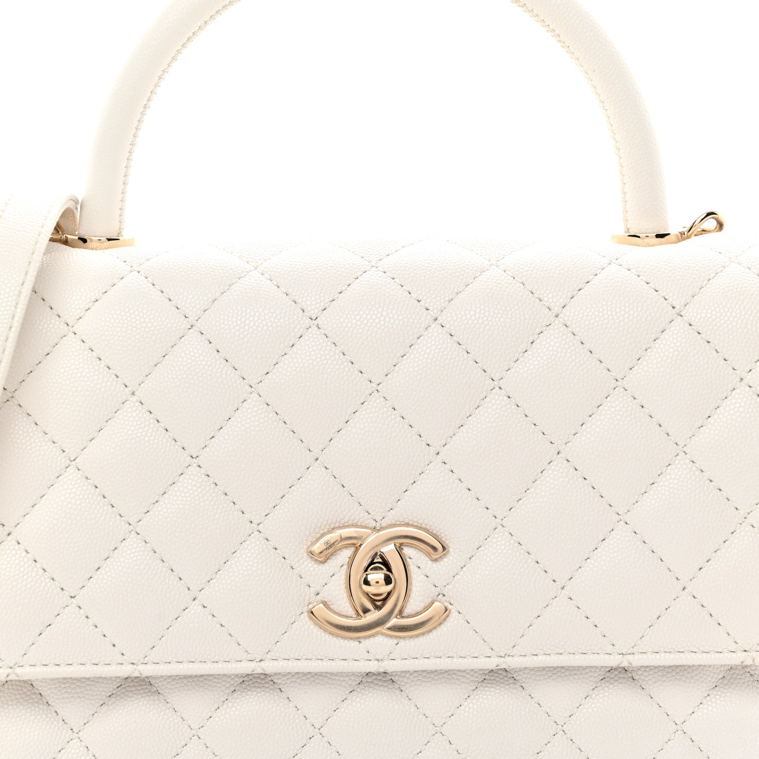 Chanel Caviar Quilted Small Coco Handle Flap White 8 of 11