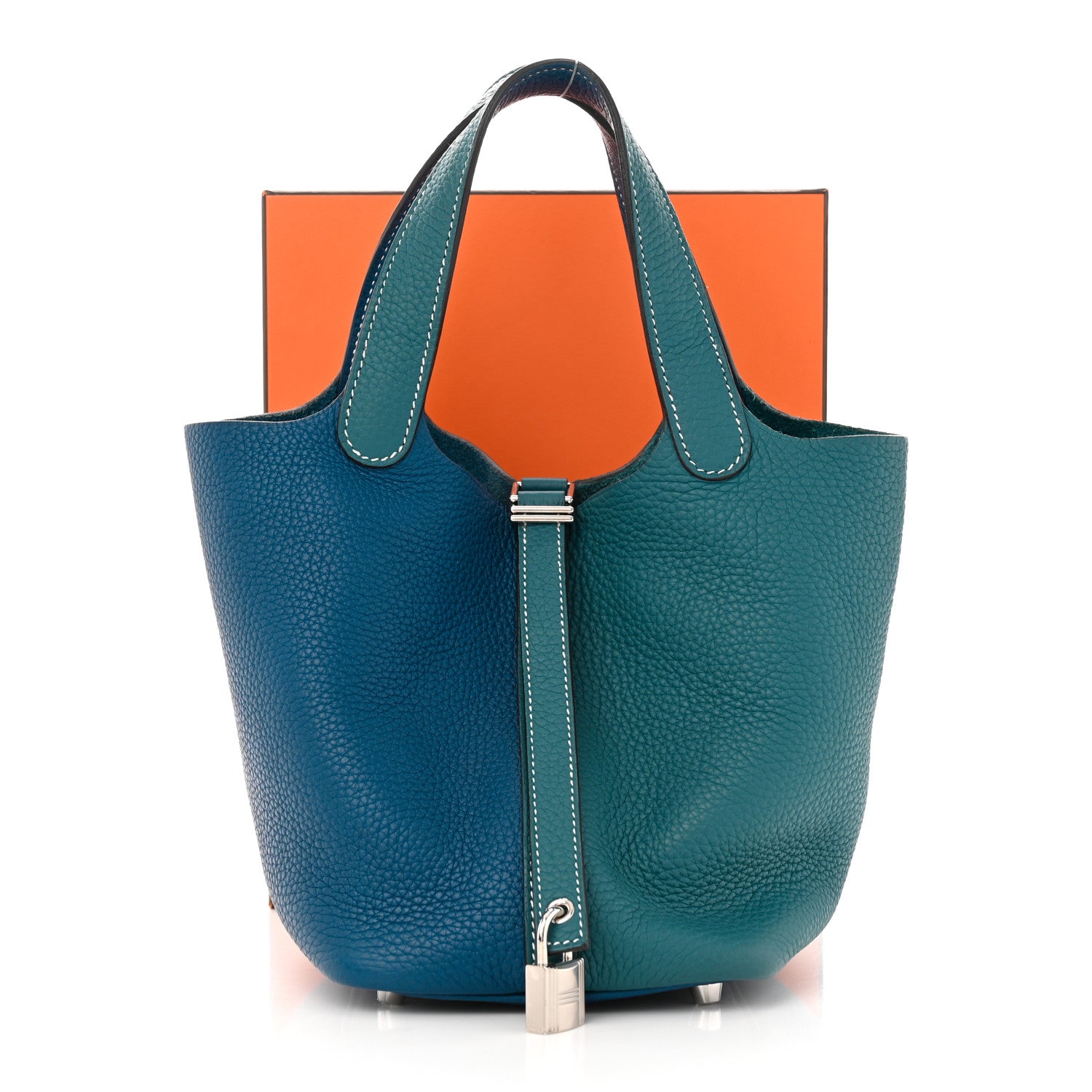 Hermes Taurillon Clemence Casaque Picotin Lock 18 PM Vert Bosphore Deep Bleu 12 of 12