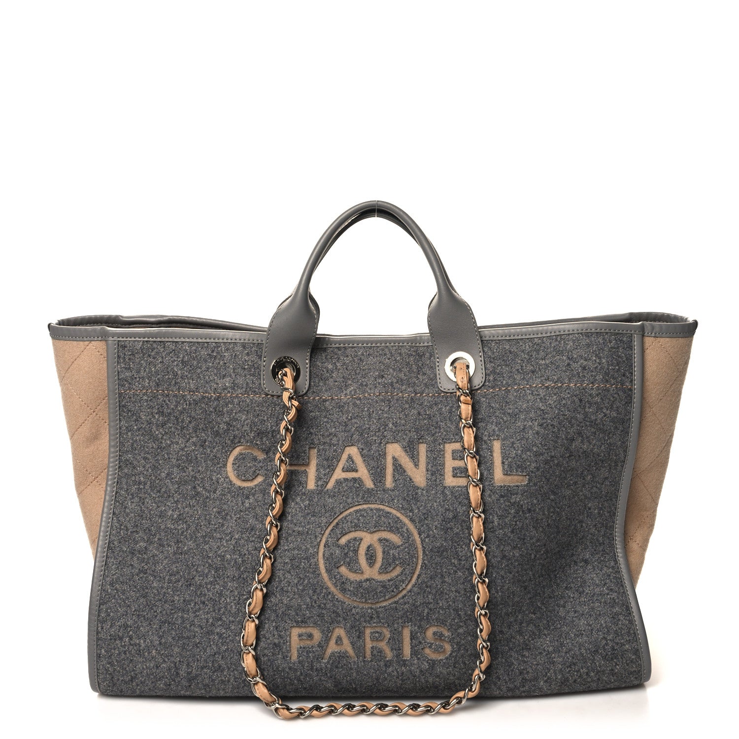 Chanel Wool Felt Large Deauville Tote Grey Beige 1 of 10