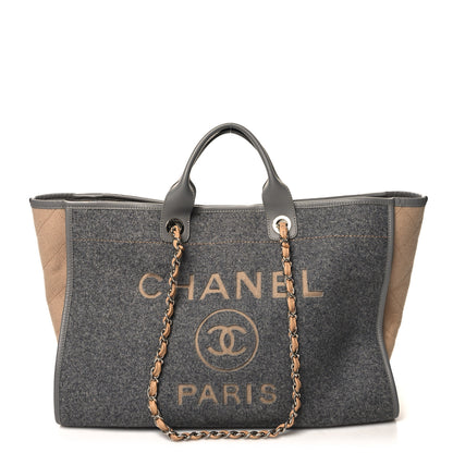 Chanel Wool Felt Large Deauville Tote Grey Beige 1 of 10