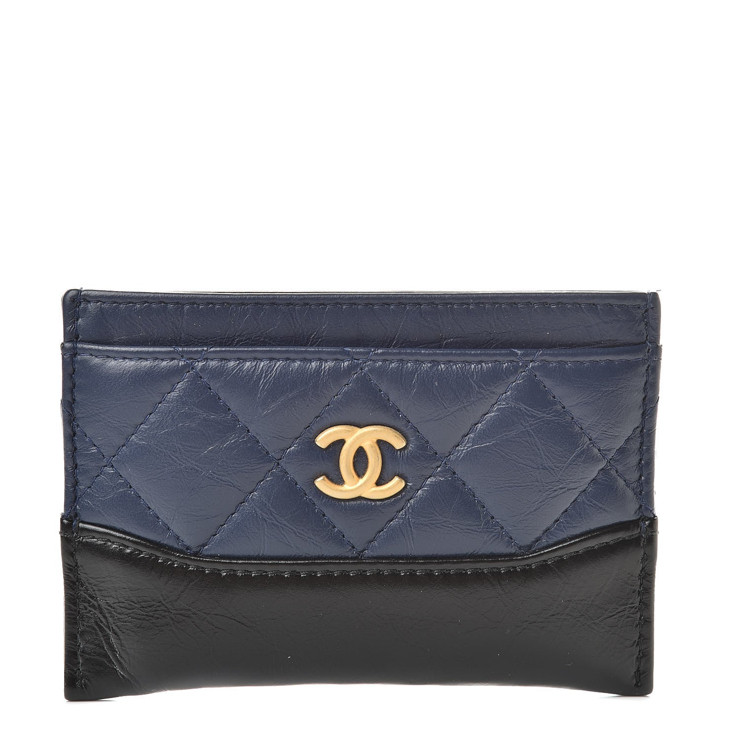 Chanel Aged Calfskin Quilted Gabrielle Card Holder Wallet Navy Black 1 of 9