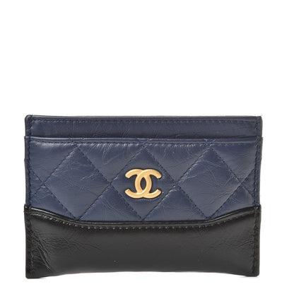 Chanel Aged Calfskin Quilted Gabrielle Card Holder Wallet Navy Black 1 of 9