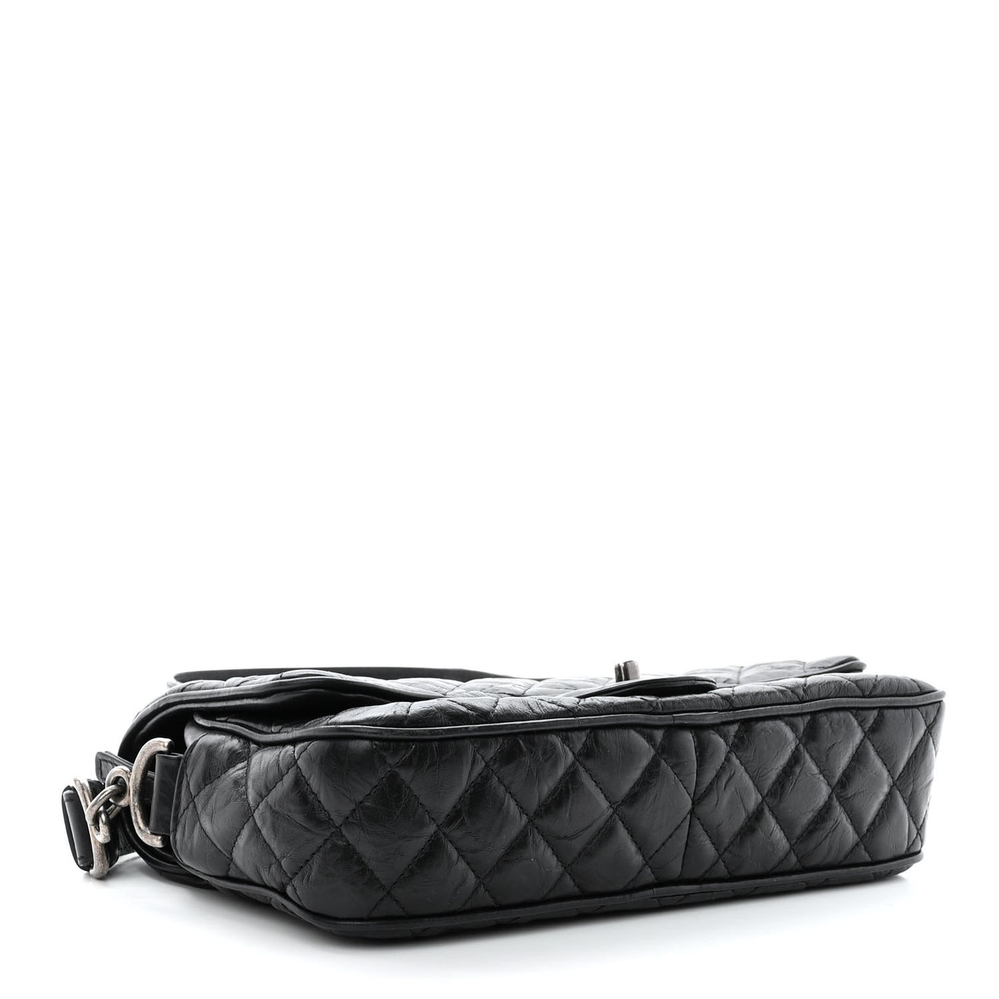 Crumpled Calfskin Quilted Medium Casual Rock Flap Black