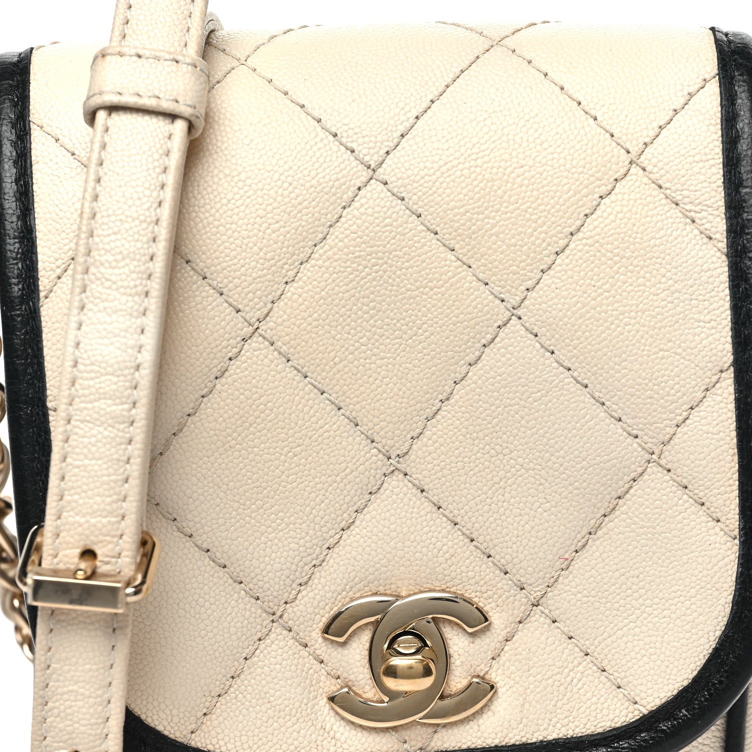 Chanel Caviar Quilted Round Phone Holder White Black 8 of 10