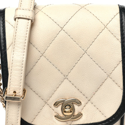 Chanel Caviar Quilted Round Phone Holder White Black 8 of 10