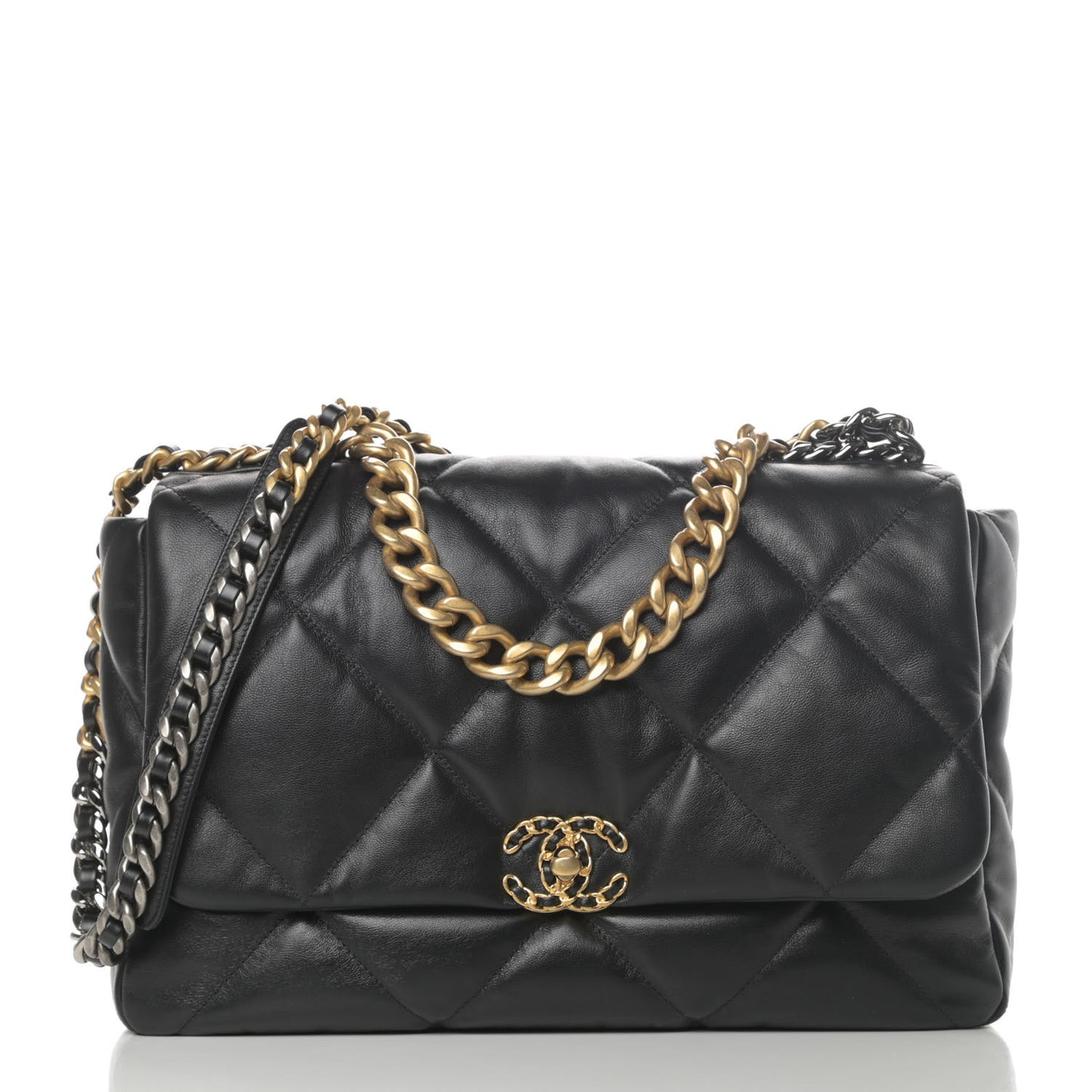 Shiny Goatskin Quilted Maxi Chanel 19 Flap Black