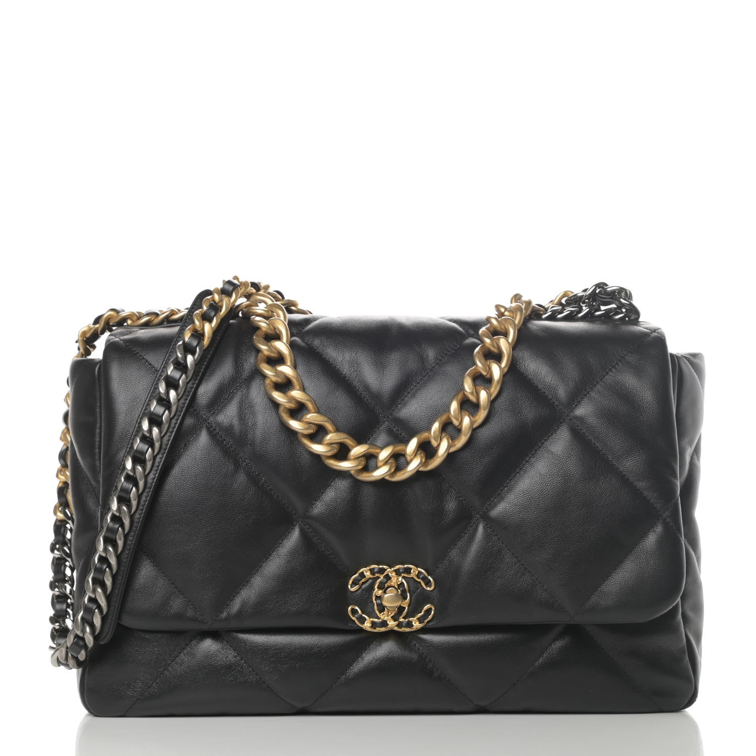 Chanel Shiny Goatskin Quilted Maxi Chanel 19 Flap Black 1 of 11