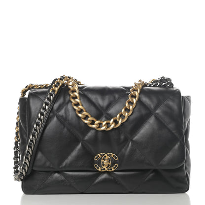 Chanel Shiny Goatskin Quilted Maxi Chanel 19 Flap Black 1 of 11