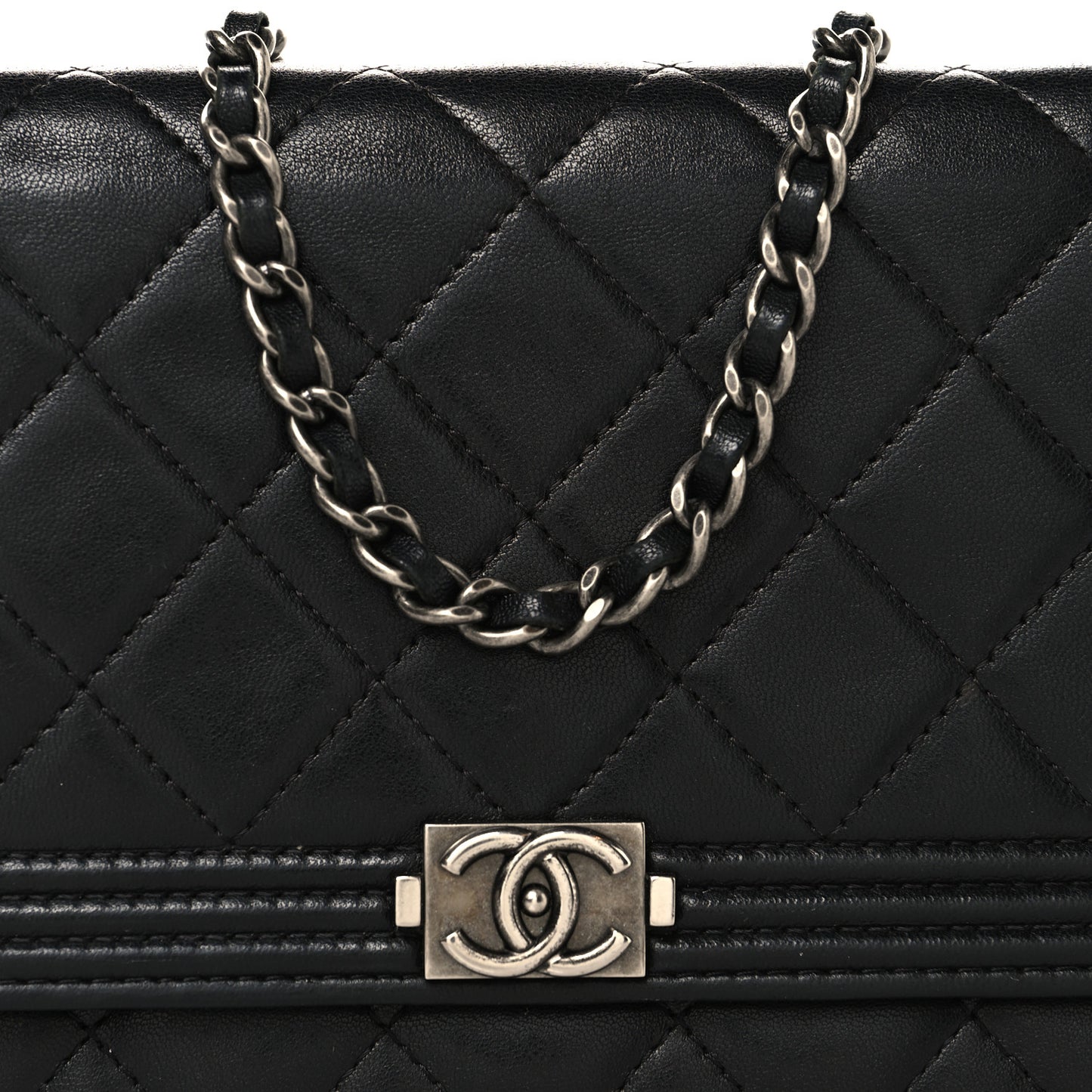 Lambskin Quilted Boy Wallet On Chain WOC Black