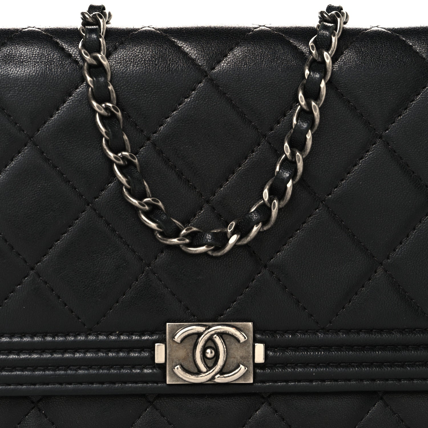 Chanel Lambskin Quilted Boy Wallet On Chain WOC Black 9 of 11