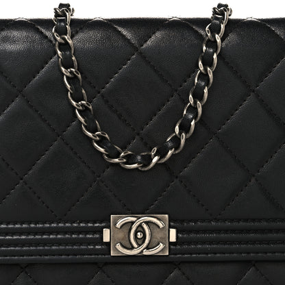 Chanel Lambskin Quilted Boy Wallet On Chain WOC Black 9 of 11