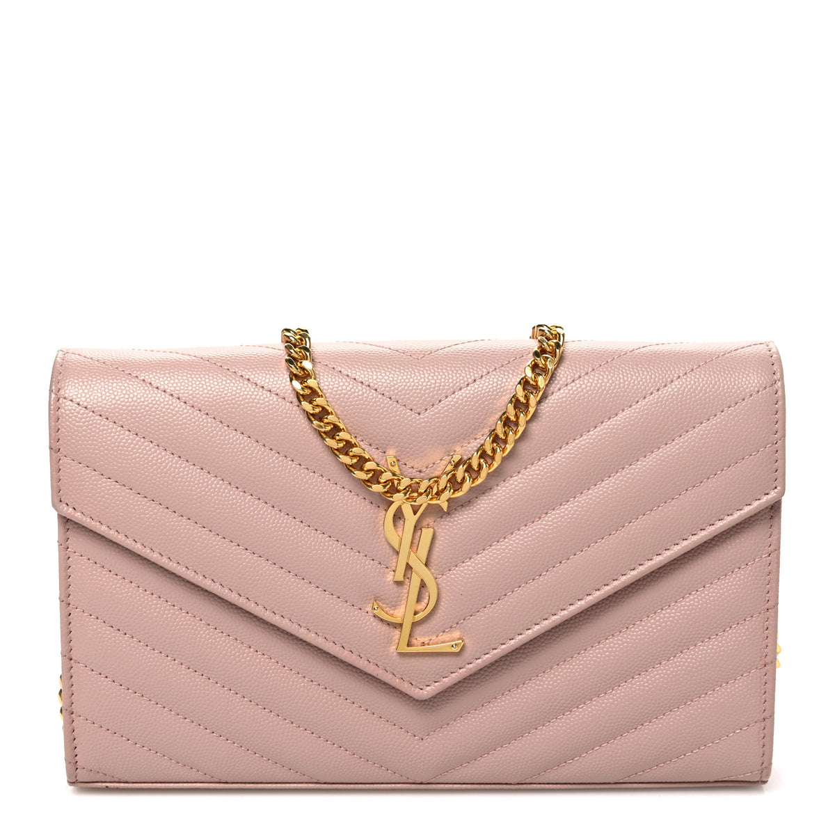 Grain De Poudre Matelasse Chevron Monogram Chain Wallet Pale Blush