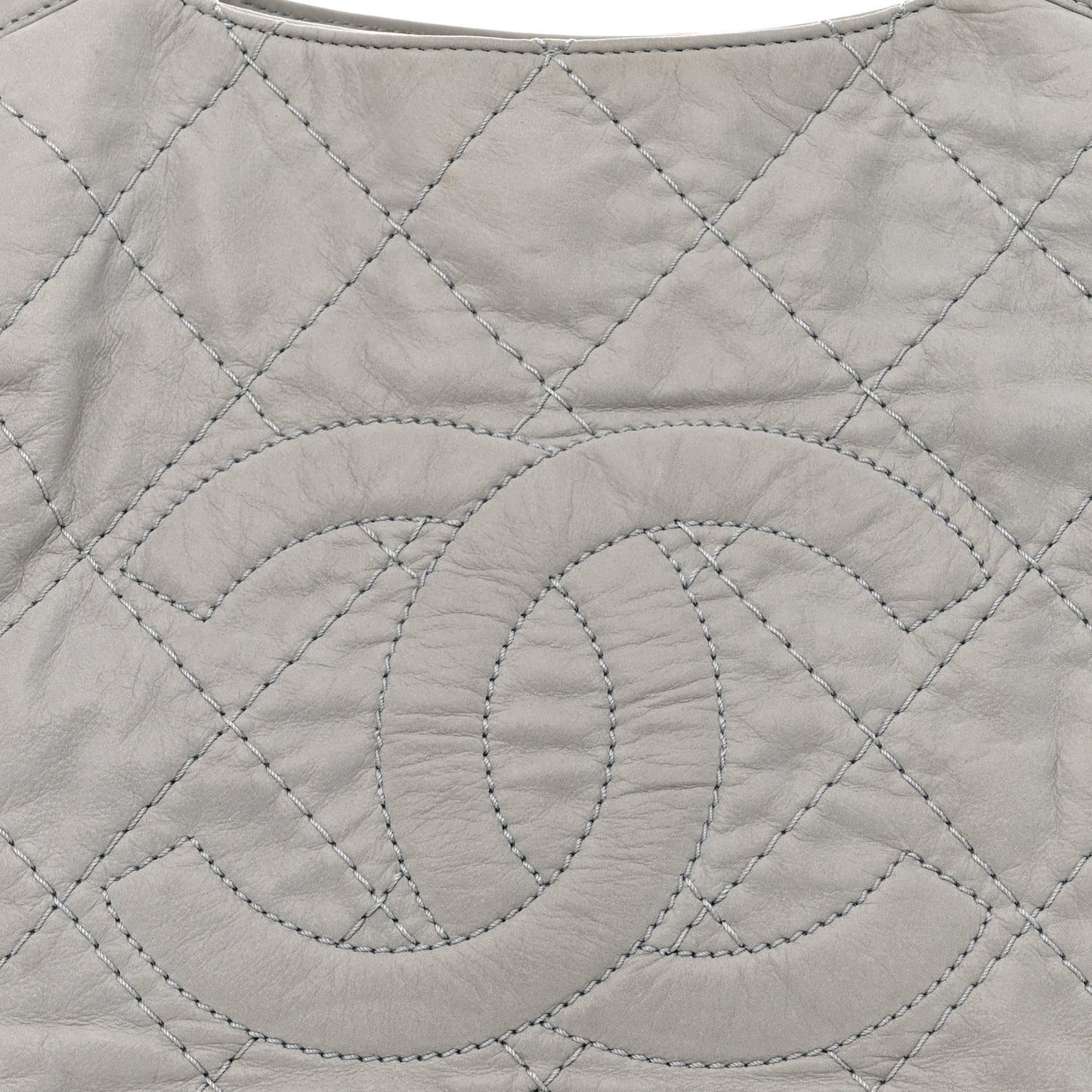 Iridescent Calfskin Diamond Stitched CC Shopping Tote Gris Clair