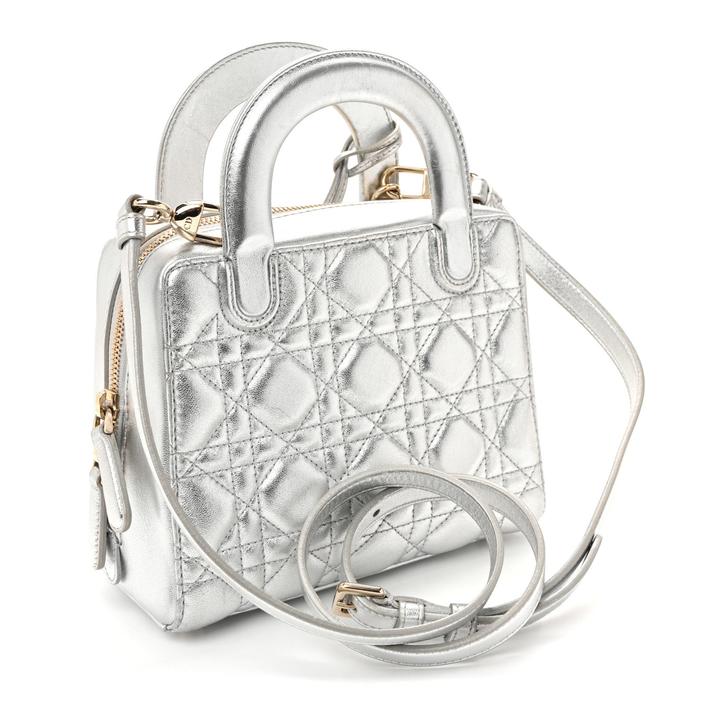 Metallic Lambskin Cannage Lily Tote Silver