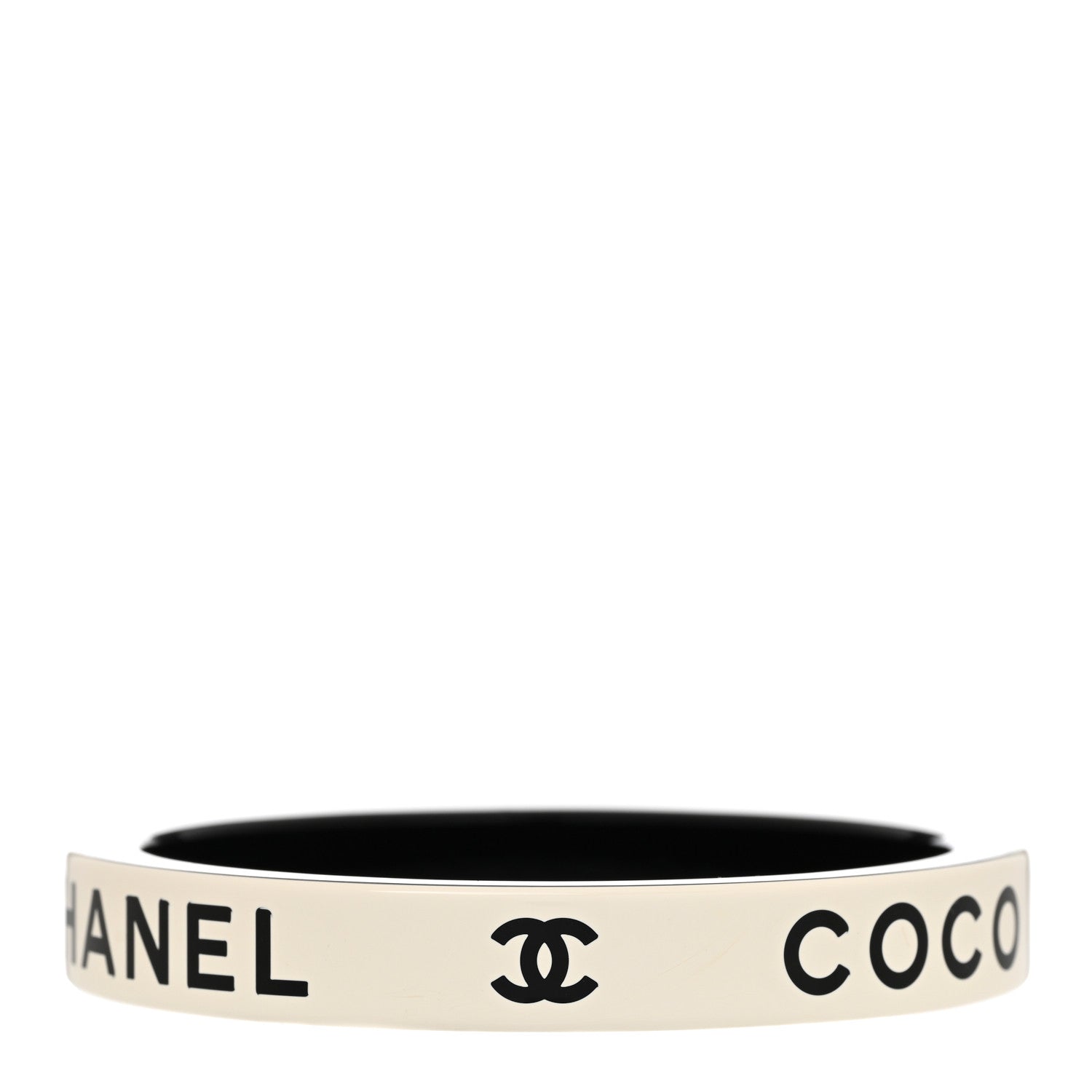 Chanel Resin Logo Bangle Bracelet Black White 3 of 5