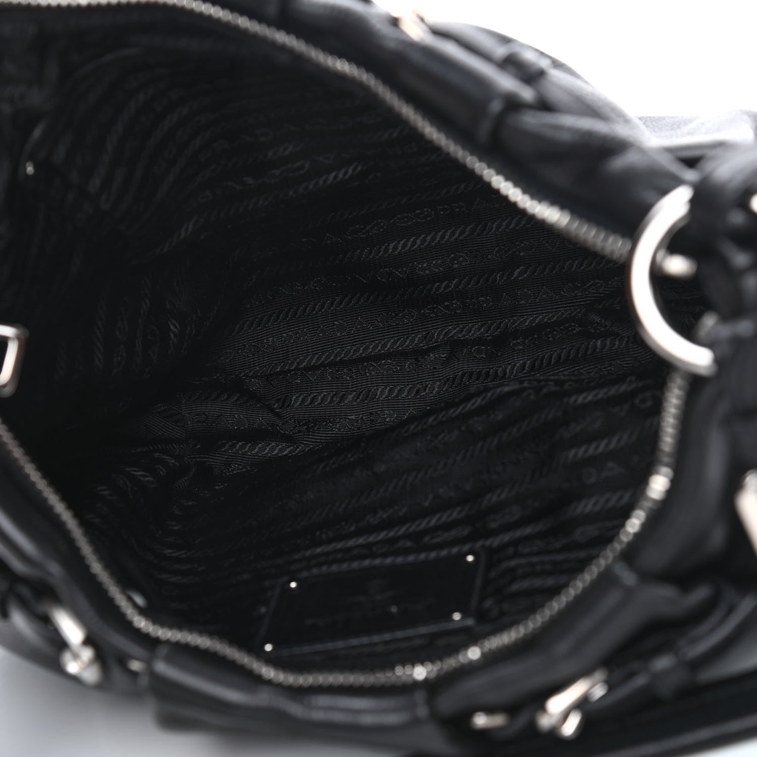 Prada Soft Calfskin Pleated Hobo Black 5 of 9