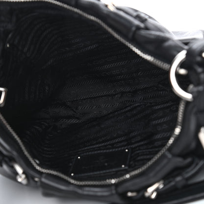 Prada Soft Calfskin Pleated Hobo Black 5 of 9