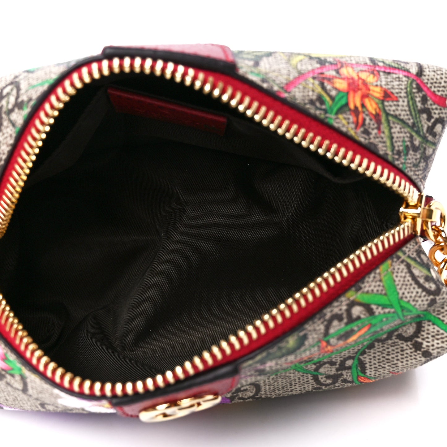 Soft GG Supreme Monogram Flora Calfskin Small Ophidia Cosmetic Case Beige Ebony Multicolor Rosso