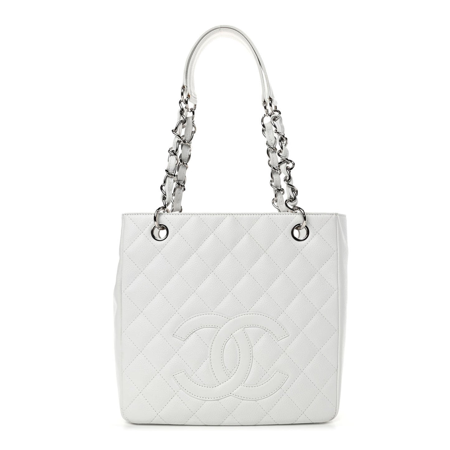 Caviar Quilted Petit Shopping Tote PST White