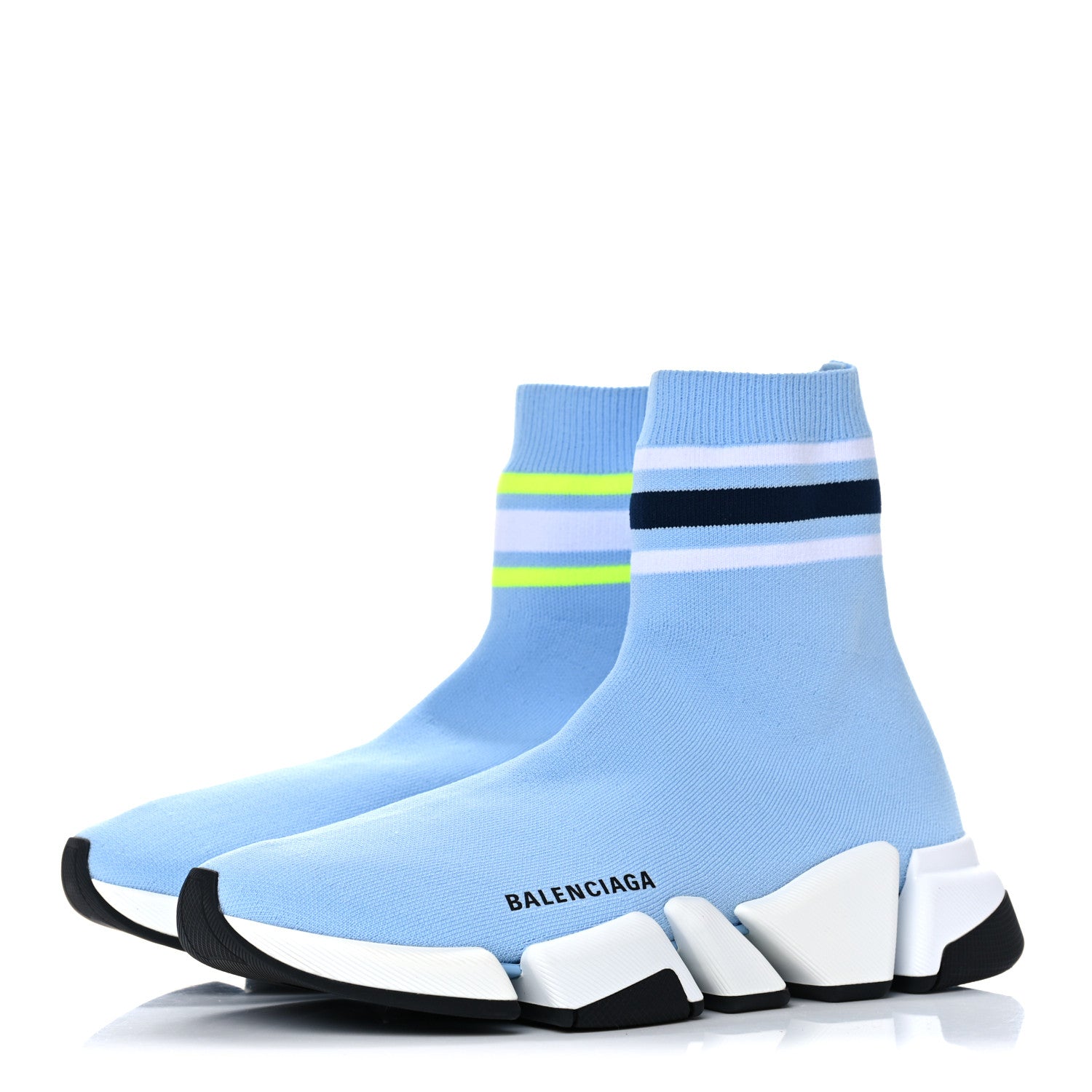 Balenciaga Technical 3D Recycled Knit Striped Womens Speed 2.0 Sneakers 40 Airy Blue Navy Fluorescent Yellow 3 of 8