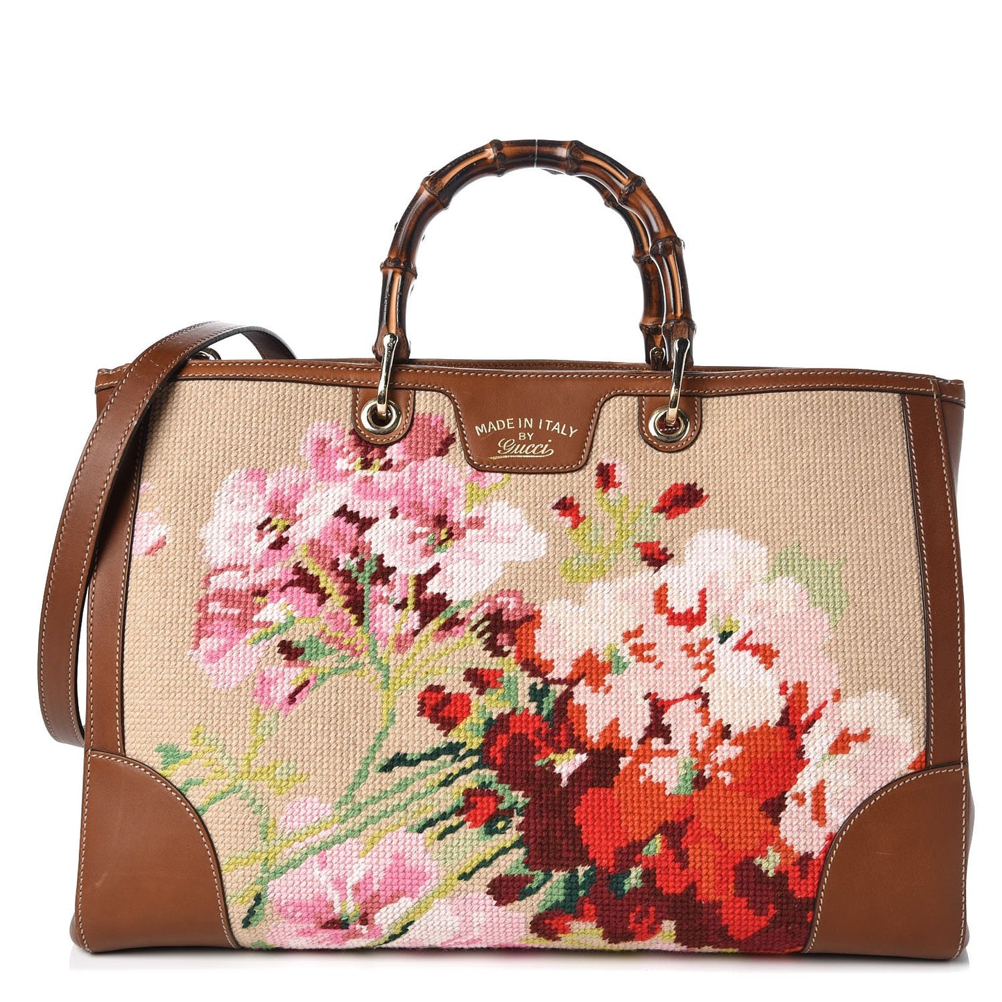 Canvas Blooms Embroidered Large Bamboo Shopper Tote Brown
