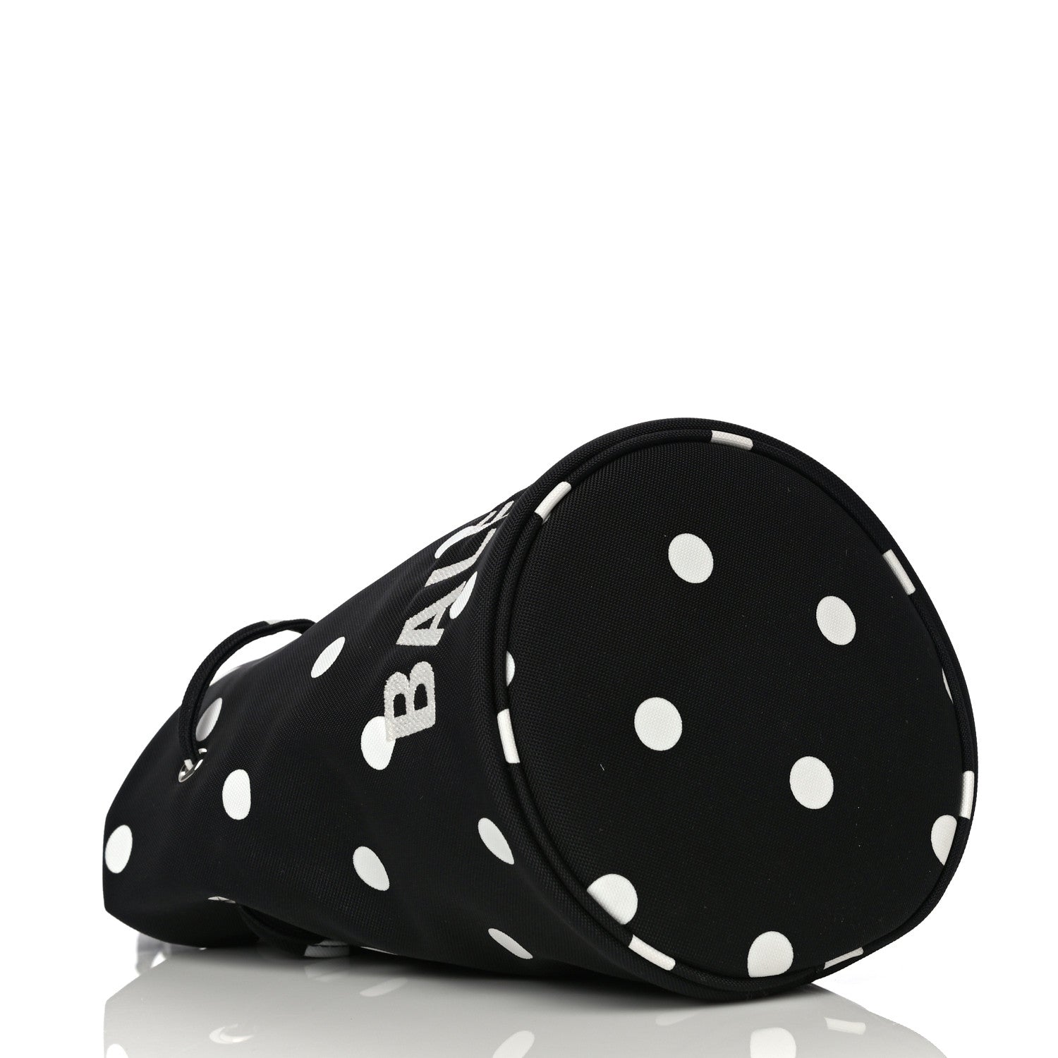 Balenciaga Recycled Sport Nylon Polka Dot Logo Embroidered Wheel Drawstring Bucket Bag XS Black White 4 of 9