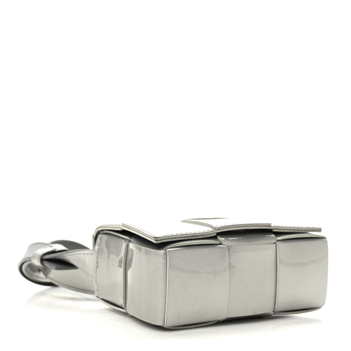 Metallic Patent Calfskin Maxi Intrecciato Extra Mini Cassette Crossbody Bag Silver
