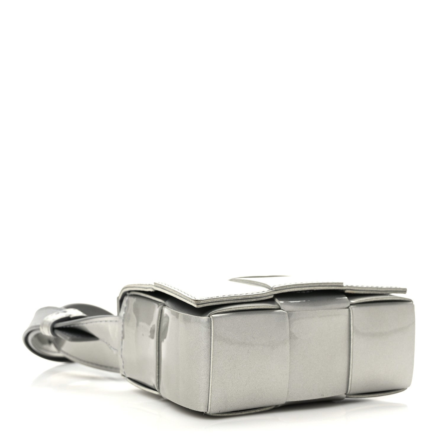 Bottega Veneta Metallic Patent Calfskin Maxi Intrecciato Extra Mini Cassette Crossbody Bag Silver 4 of 8