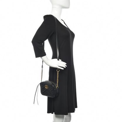 Gucci Calfskin Matelasse Mini GG Marmont Chain Shoulder Bag Black 2 of 16