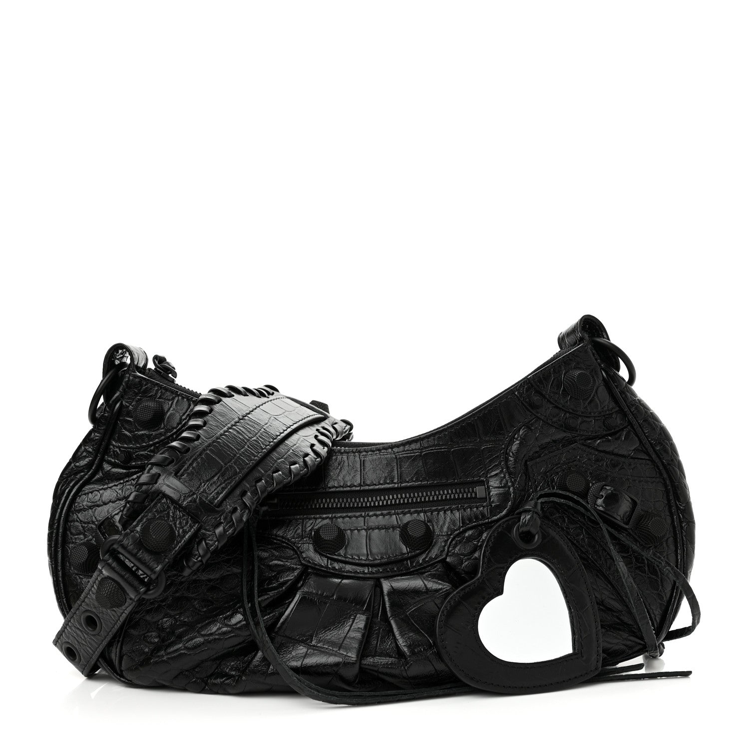 Balenciaga Extra Supple Calfskin Crocodile Embossed Monochrome Small Le Cagole Shoulder Bag Black 1 of 10
