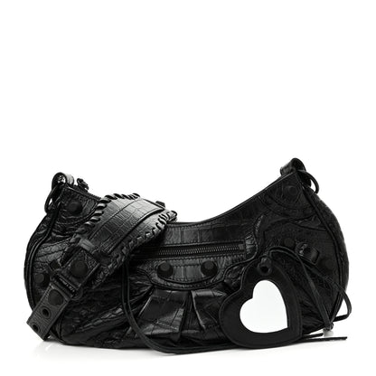 Balenciaga Extra Supple Calfskin Crocodile Embossed Monochrome Small Le Cagole Shoulder Bag Black 1 of 10