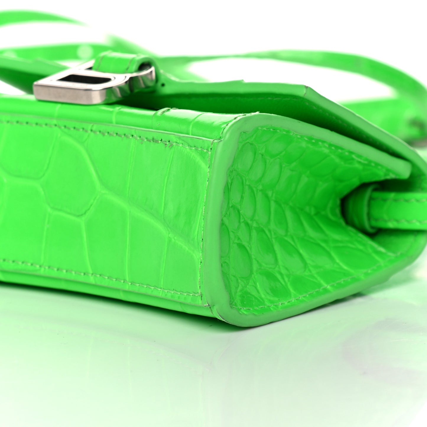 Shiny Calfskin Crocodile Embossed Hourglass Top Handle Bag Mini Fluo Green