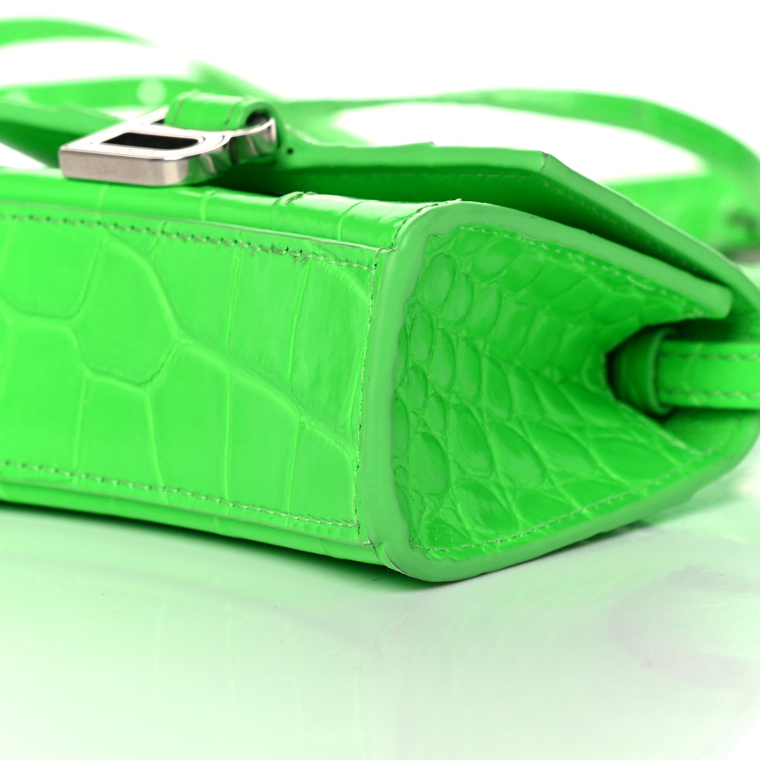 Balenciaga Shiny Calfskin Crocodile Embossed Hourglass Top Handle Bag Mini Fluo Green 8 of 8