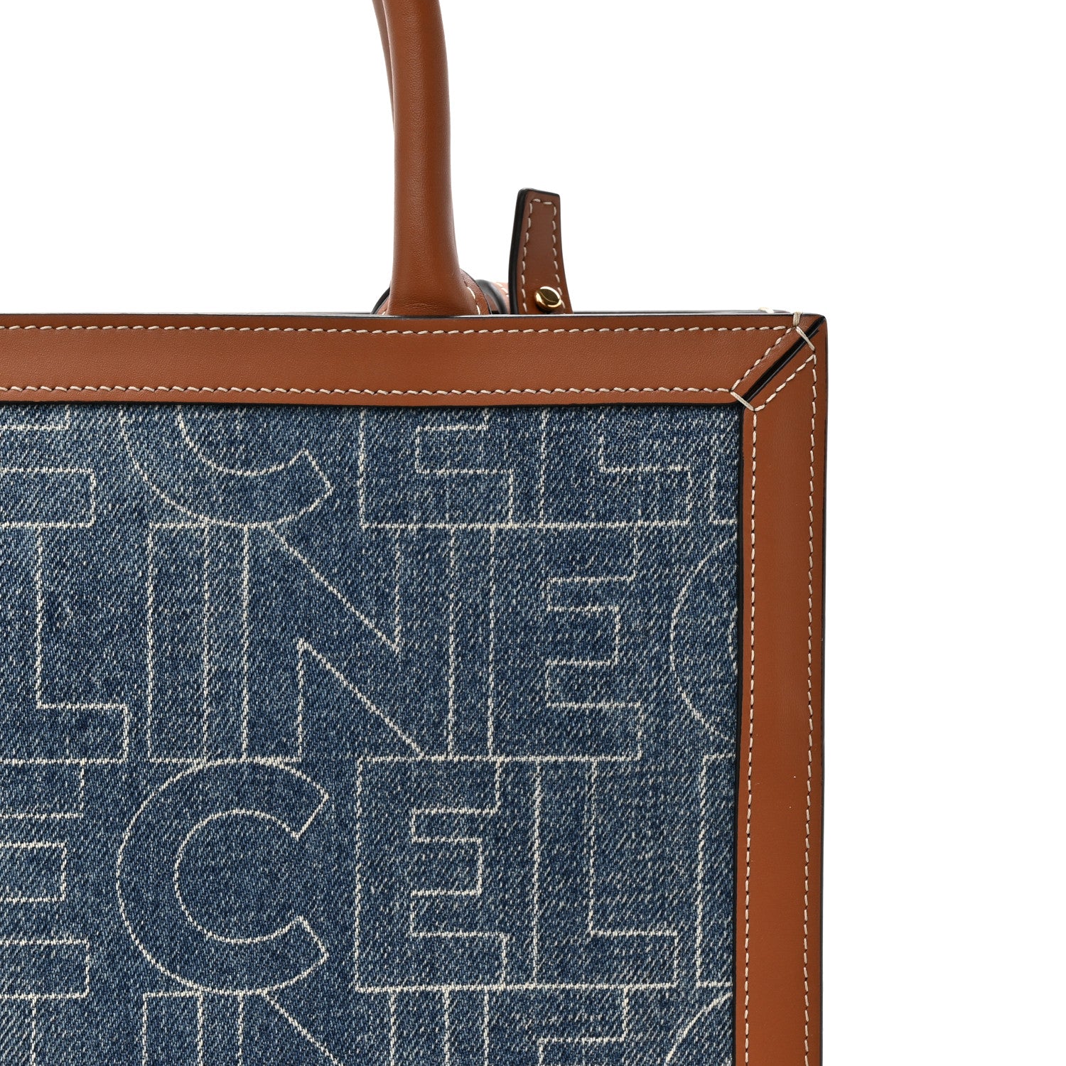 Celine Denim All Over Print Small Vertical Cabas Navy Tan 8 of 13
