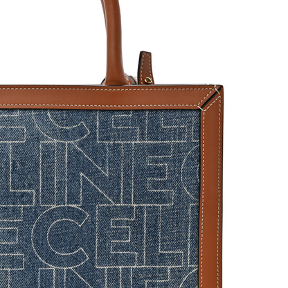 Celine Denim All Over Print Small Vertical Cabas Navy Tan 8 of 13