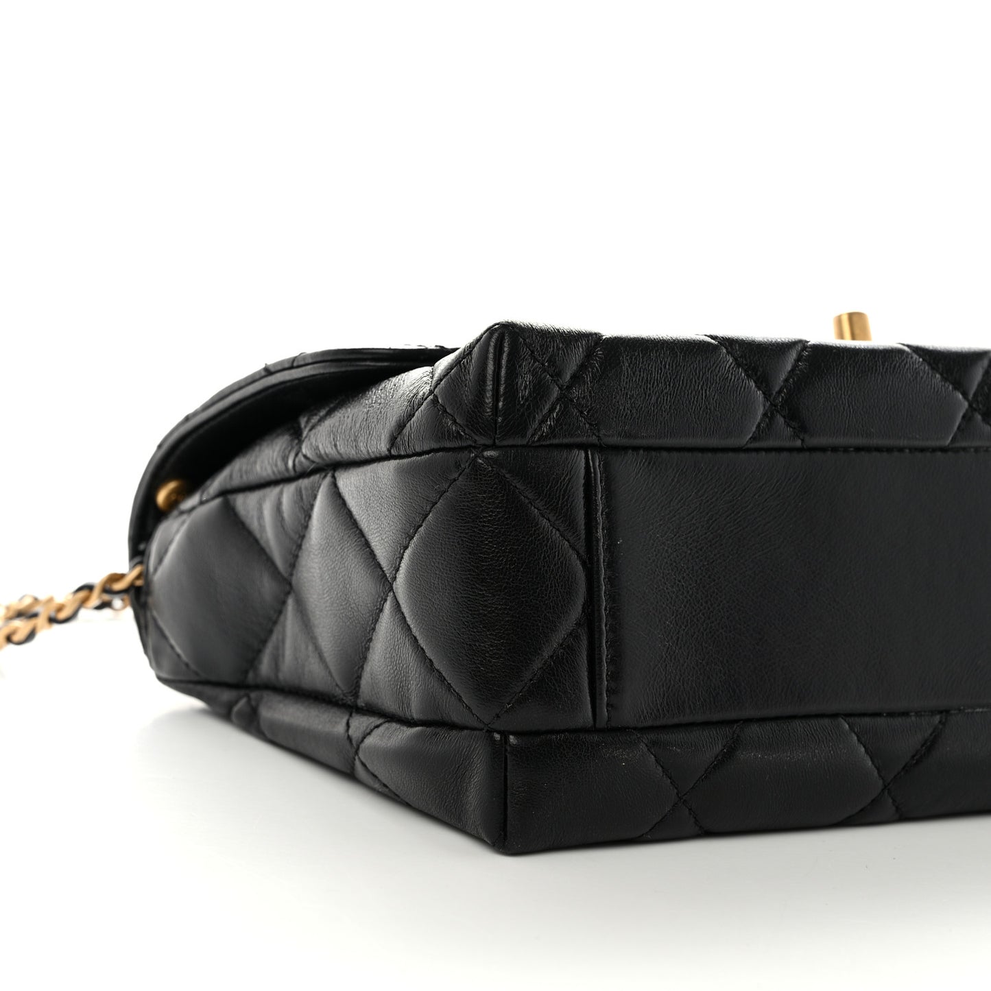 Lambskin Quilted Pearl Crystal Logo Flap Black