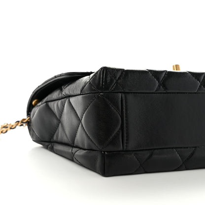 Chanel Lambskin Quilted Pearl Crystal Logo Flap Black 9 of 10